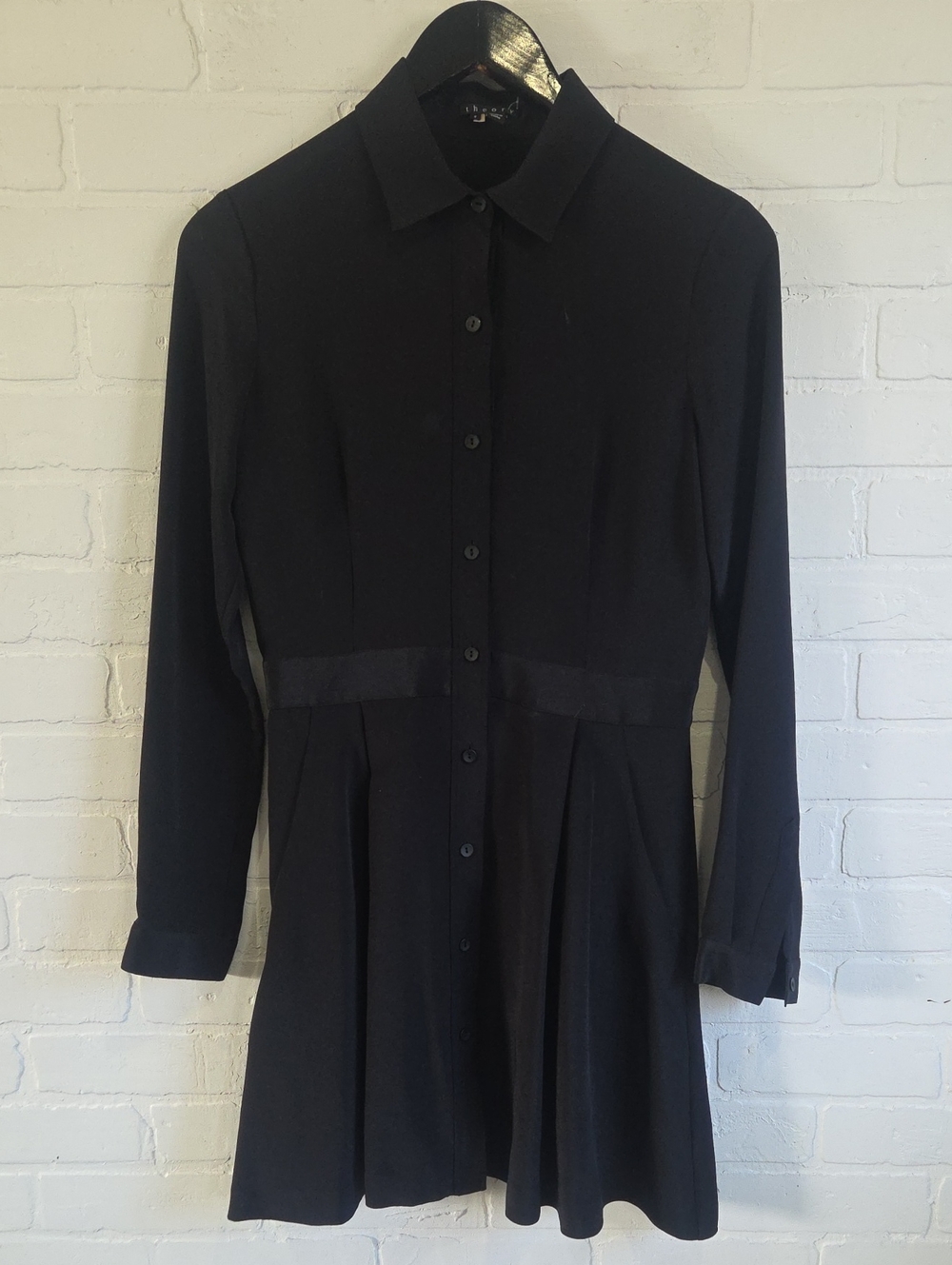 Theory Silk Long-Sleeve Shirt Dress